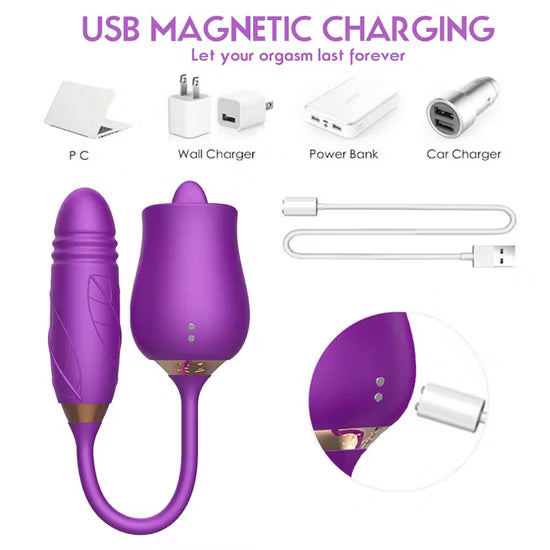 Rose Toy Clitoral Suck Vibrator Thrusting Custom Female Rose Vibrator with G-Spot Stimulator